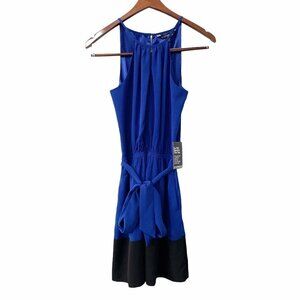 NWT Express Cobalt Blue Black Colorblocked Sleeveless Dress Women’s Size XS